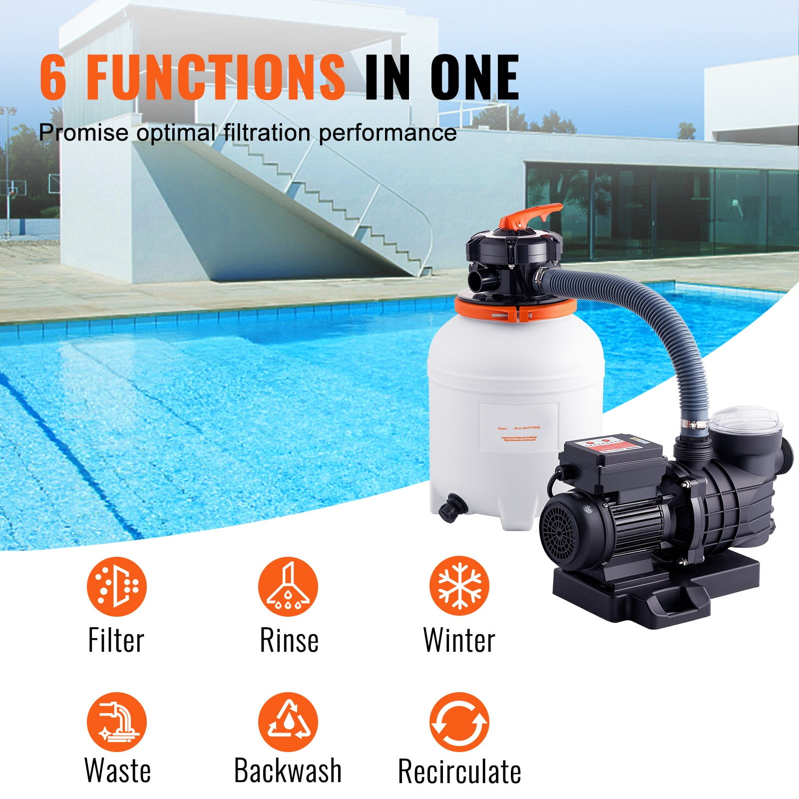 BENTISM 12" 3000GPH 1/2HP Saltwater System Sand Filter Swimming Pool Pump Above Ground, 6-Way Valve