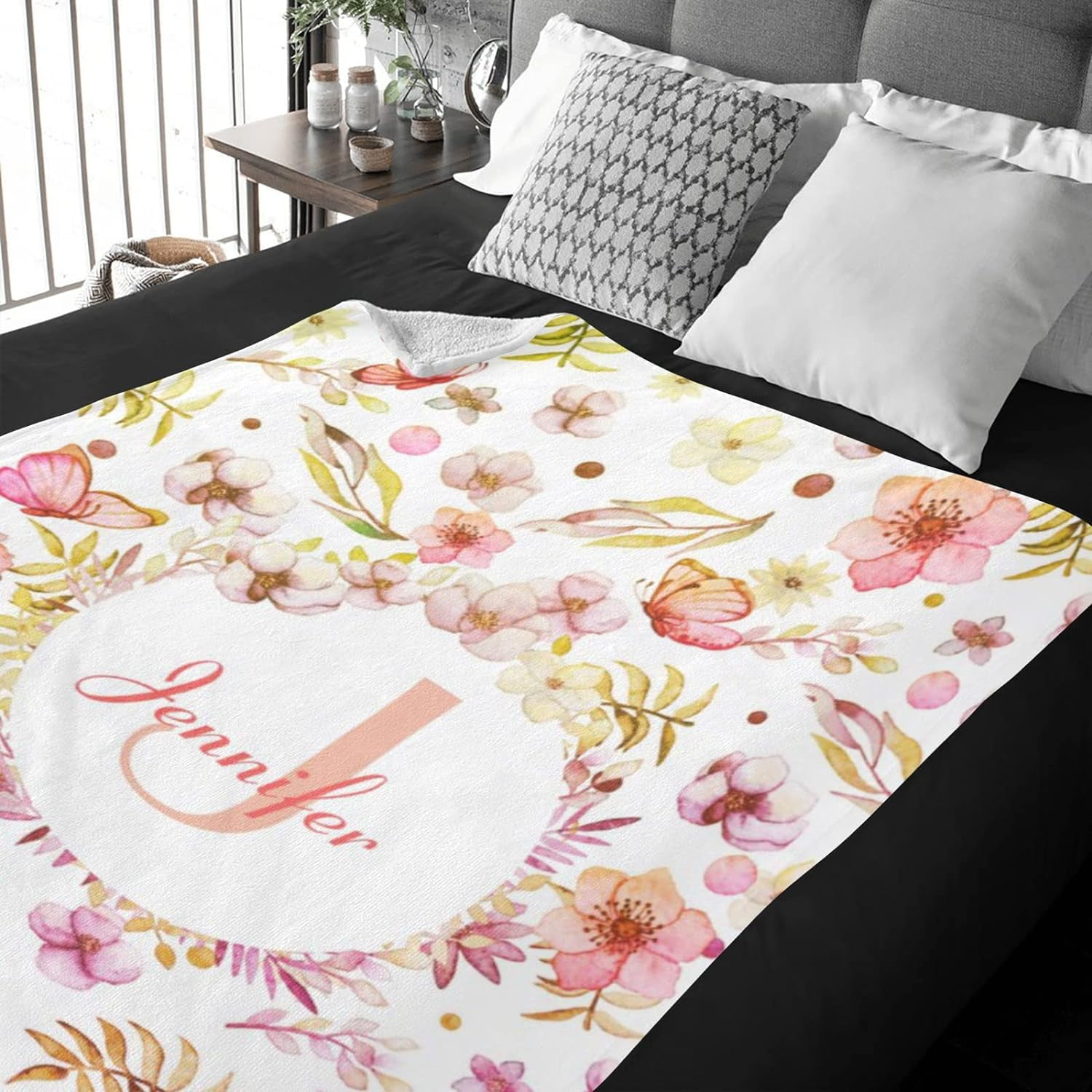 Custom Blankets with Name for Girls Personalized Baby Name Blankets Customized Swaddle Bed Blankets with Baby Name Flower Personalized Flower Blankets for Toddler Soft and Warm 30x40inch