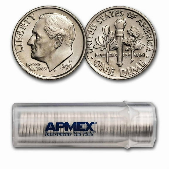 1990-P Roosevelt Dime 50-Coin Roll BU