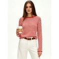 thumbnail image 6 of Women's Boat Neck Striped Open Knit Relaxed Fit Pullover Sweater Red S, 6 of 9