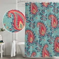 thumbnail image 5 of Red Teal Boho Botanical Shower Curtain, Waterproof Shower Curtains for Bathroom, Southwestern Retro Ethnic Tribal Washable Fabric Bathtub Curtain Set Bath Decor with 12 Hooks Extra Long 72"x96", 5 of 8