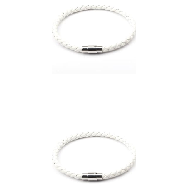 Brazalete de cuero Minnieouse con hebilla de piedra imán de acero inoxidable trenzado 6 hilos