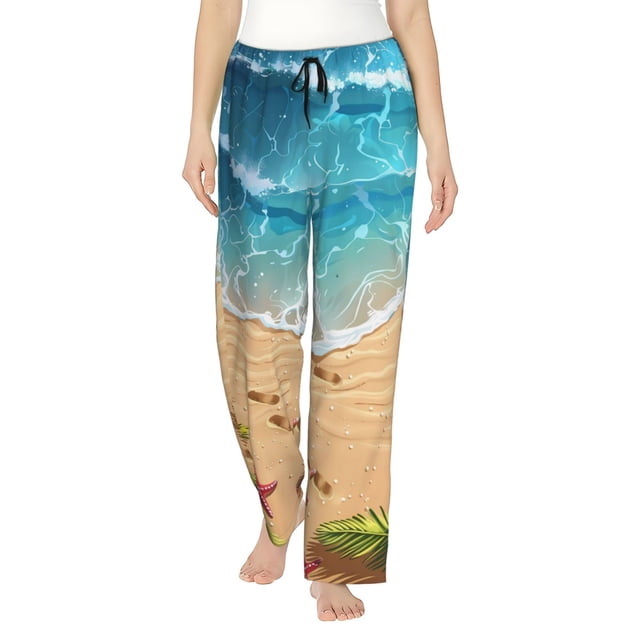 Fotbe Tropical Beach With Starfish Pantalones de Pijama para Mujer, Pantalones de Dormir, Pantalones Pj con Cordón y Bolsillos-X-Large
