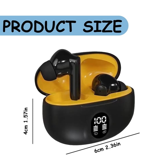 Clearance Under $2.69! 1PAIR Wireless Earbuds, Bluetooth 5.4 Ear Buds with LED Display Case, 48H Battery, Stereo Sound, for Travel, Yellow, One Size