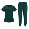 thumbnail image 2 of justHIGH Scrub Sets for Women Medical Uniform Stretch V-Neck Top & Straight Leg Jogger Pants with Pockets for Nurse Workwear Green,M, 2 of 7