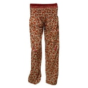 Mogul Women's Sari Pants Long Yoga Pant With Pockets Red Floral Soft Trouser