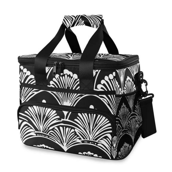 Black and White Line Shell Insulated Lunch Bag 15L Cooler Box for Women Men Work Camping Beach Travel
