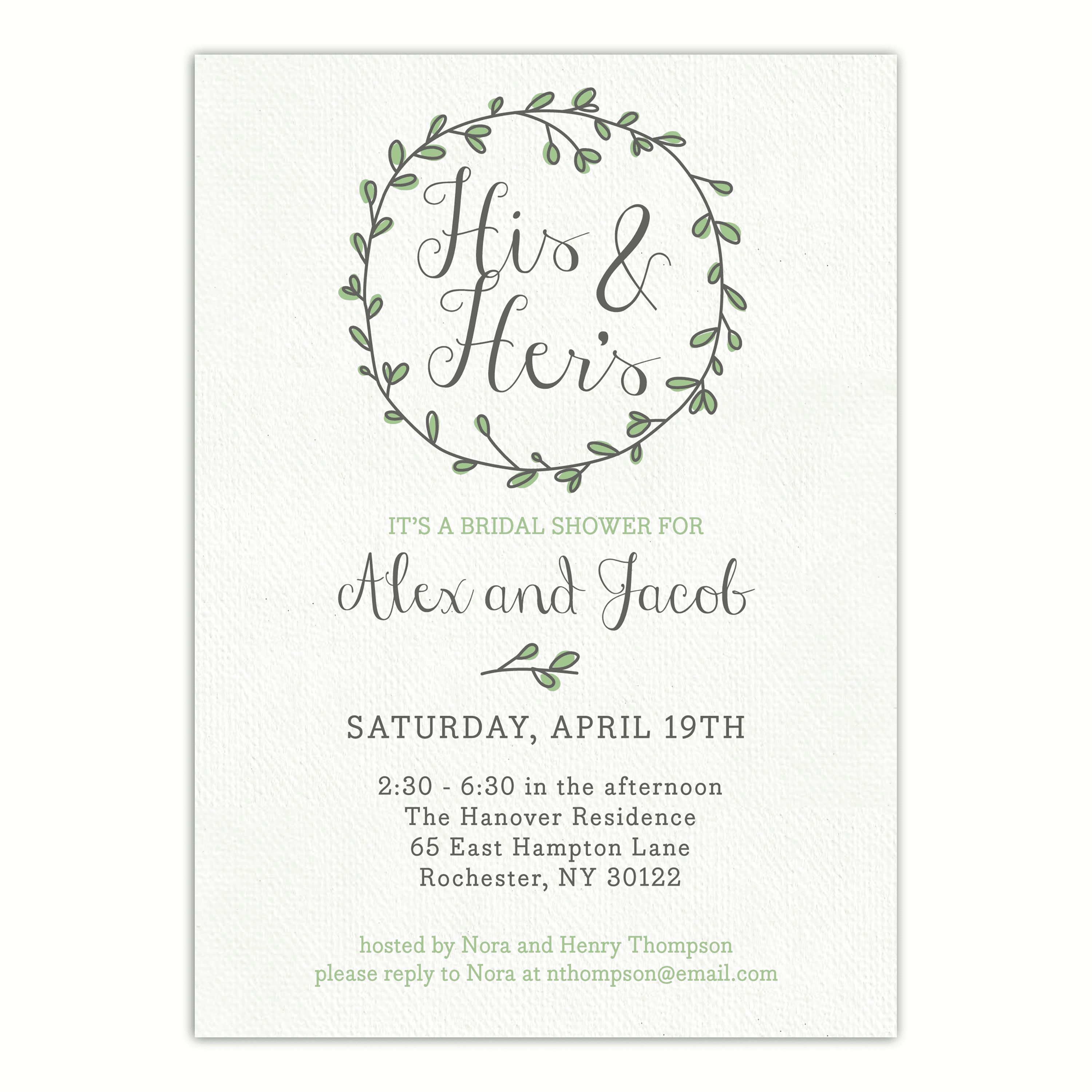 Personalized Wedding Bridal Shower Invitation Couples Wreath 5 X