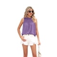 thumbnail image 2 of Womens Ruffle Neck Tank Tops Shirred Frill Dot Sleeveless Blouse Shirts Purple S, 2 of 8