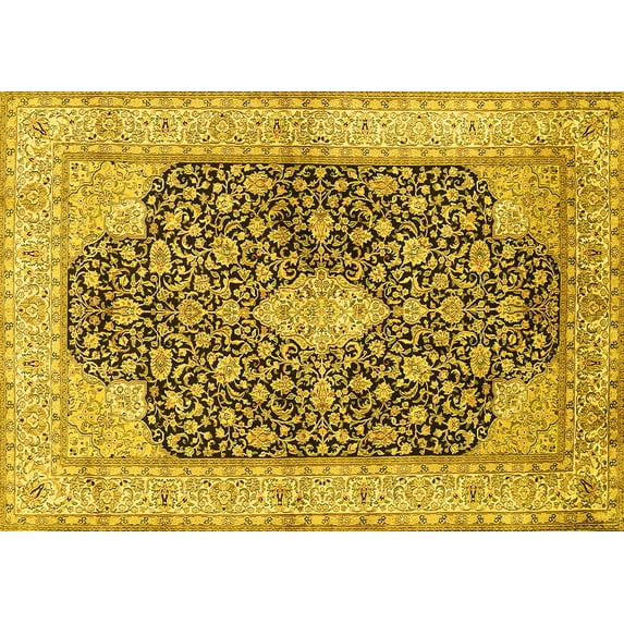 Ahgly Company Indoor Rectangle Medallion Yellow Traditional Area Rugs, 2' x 3'