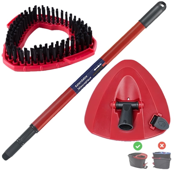Telescopic Mop Handle, Hard Bristle Scrub Brush and Mop Base Compatible with O-Cedar EasyWring 1-Tank Spin Mop for Bathroom Tile Deep Cleaning