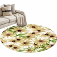 thumbnail image 2 of Light Yellow Sunflower Round Living Room Rugs 3.3 ft, Watercolor Flower Green Leaf Spring Country Washable Area Rug with Non-Slip Sturdy Edge Binding Round Front Door Mat Floor Carpet for Entryway, 2 of 9