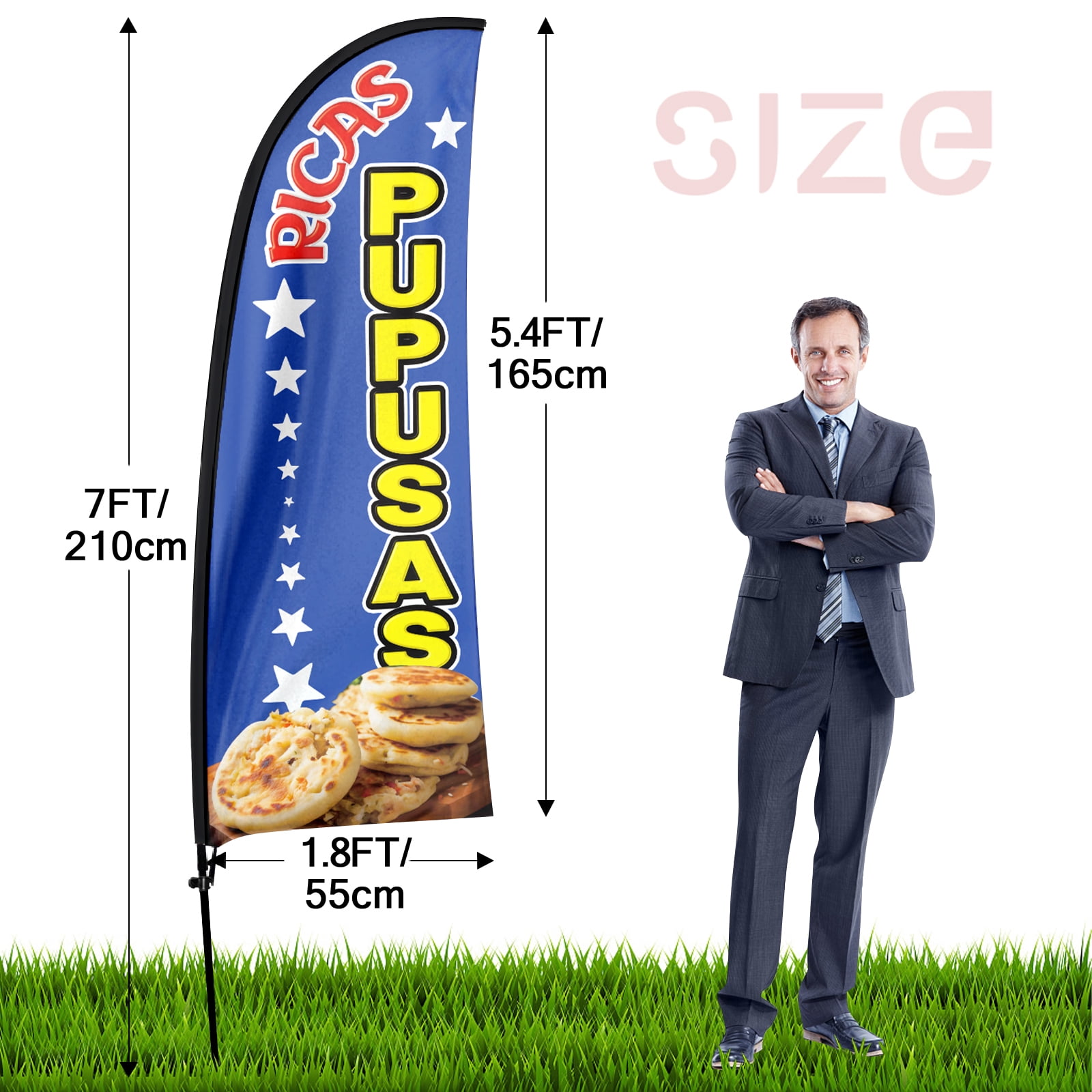 QSUM Ricas Pupusas Sign Feather Flag with Pole Kit,7FT Ricas Pupusas Decoration Display, Ricas Pupusas Business Sign,Ricas Pupusas Swooper Flag