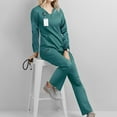 thumbnail image 2 of WTOBBY Women's Long Sleeve V-Neck Scrubs Top with Chest Pocket & Elastic Waist Pants, 2-Piece Work Uniform Set,Medical Nursing Uniform for Women, Healthcare Worker Outfit,Green 3XL, 2 of 8