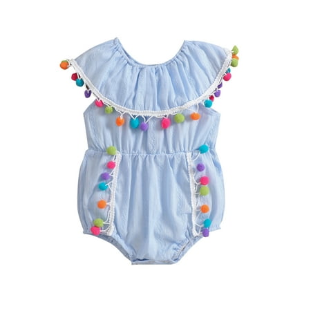 

jaweiw Baby Girls Summer Cotton Romper Toddler Sleeveless Ruffle Collar Colorful Bobble Bodysuit