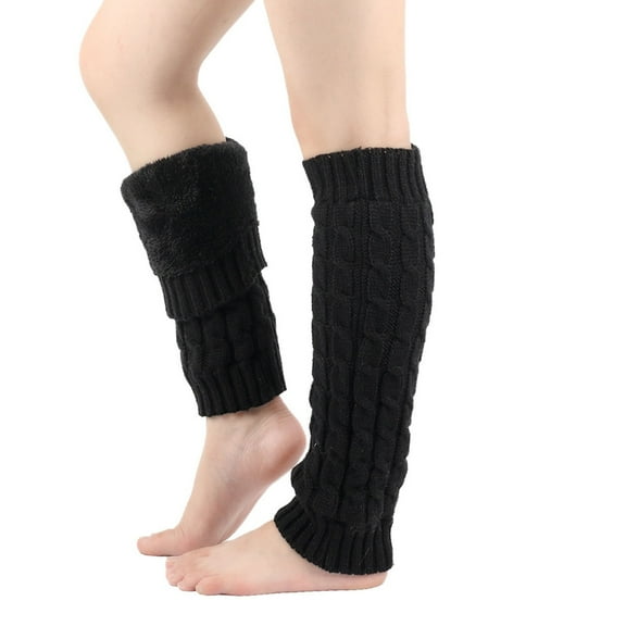 Yuanlong Womens Pants Solid Color Plush Cable Knit Leg Warmers Stack Socks For Cold Wearther Comfortable High Stockings