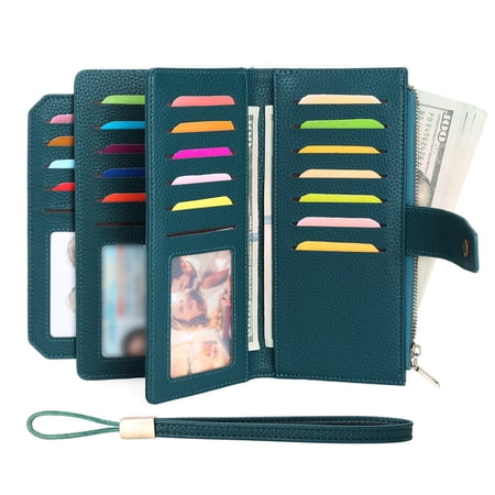 AEKEAO Women’s Wallet Rfid Blocking Vegan Leather Wristlet with 32 Card Slots and 4 ID Windows