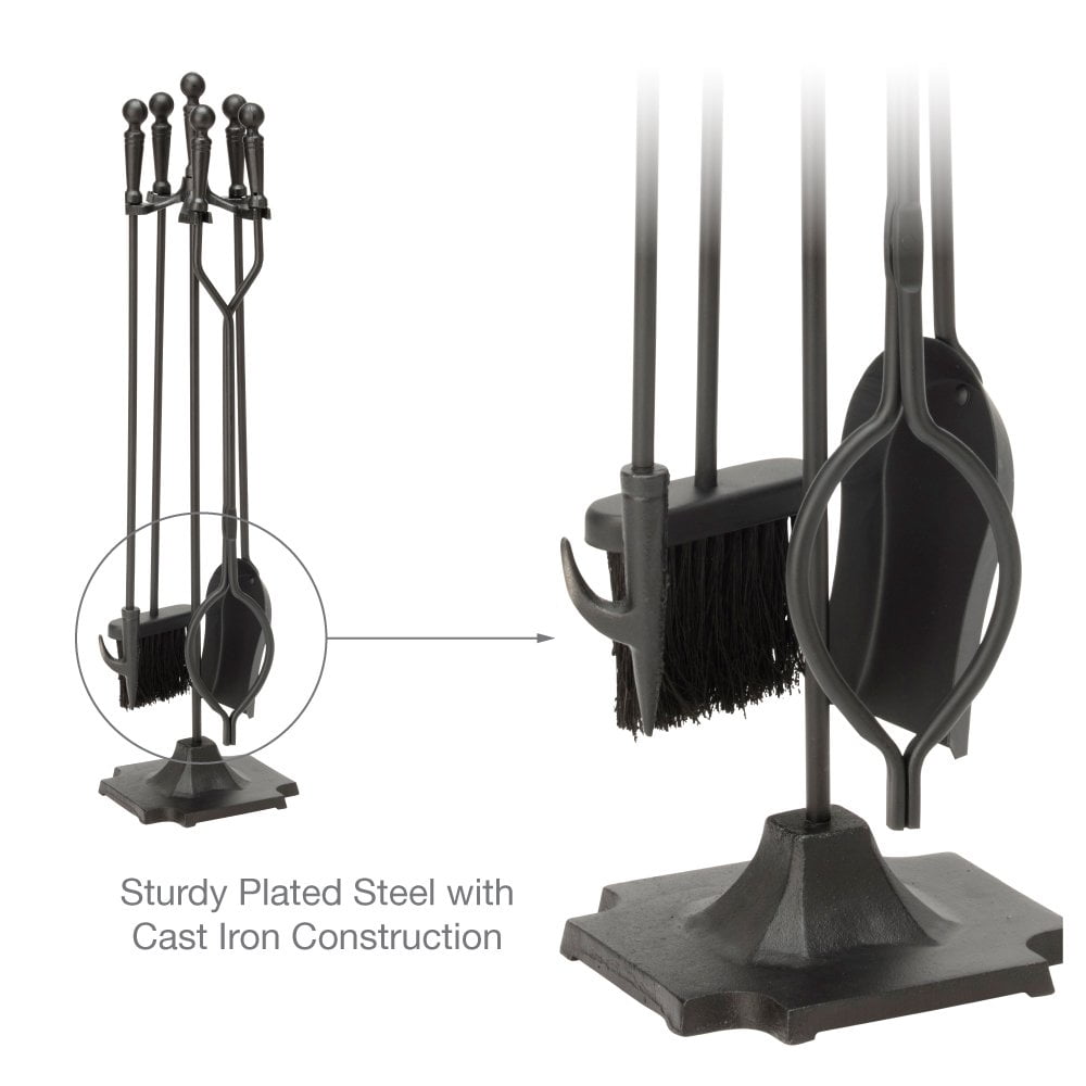 5 Pieces Winter Iron FirePlace Tools Set Warm Cold Fire Grip Ball Handles Spring