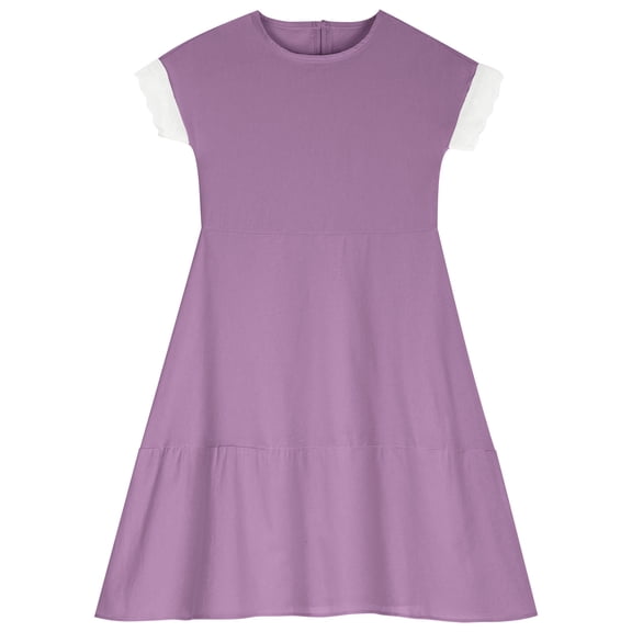 Ovbmpzd Comfortable Big Girls Dresses Linen Purple Dresses Soft Casual Short Sleeves Dresses,7 Years