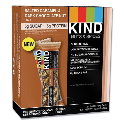 Nuts And Spices Bar, Salted Caramel And Dark Chocolate Nut, 1.4 Oz, 12/pack | Bundle of 10 Packs