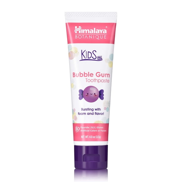 Pasta De Dientes Himalaya Botanique Para Niños Con Sabor A Chicle De Xilitol, Pasta De Dientes Suave Sin Fluoruro, Vegana, Sin Gluten, Sin Sls, Sin Sabores Ni Colores Artificiales, 4 Oz