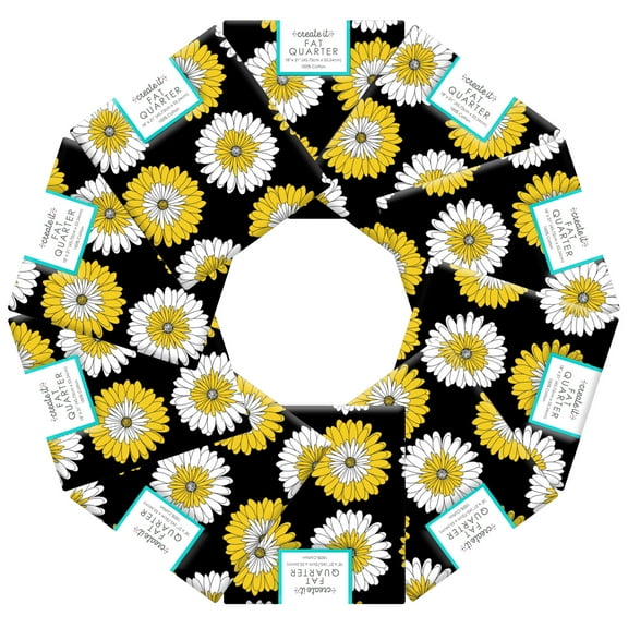 Create It 18"x21" Cotton Daisy Precut Sewing & Craft Fabric, Black 10 Pieces