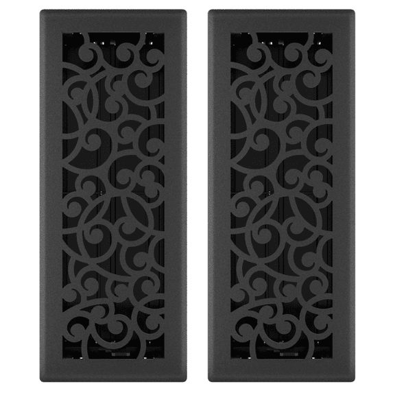 4in x 12in Wonderland Style Black Iron Metal Heating and Cooling Air Floor Register (2 PACK) - Overall 5 1/4" x 13 1/4"