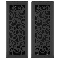 4in x 12in Wonderland Style Black Iron Metal Heating and Cooling Air Floor Register (2 PACK) - Overall 5 1/4" x 13 1/4"