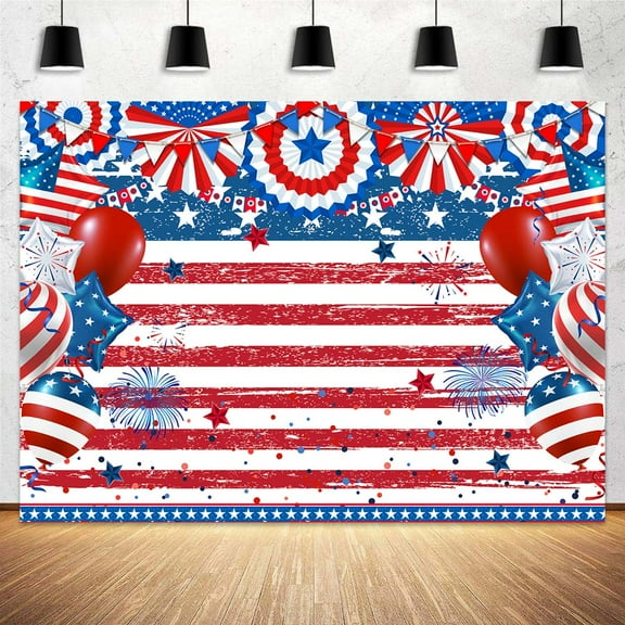 6x4ft 4th of July Independence Day Backdrop Balloons Patriotic Veterans Background Festival American Flags Freedom Memorial National Presidents Day XtraLarge Party Decor Supplies Photobooth Props