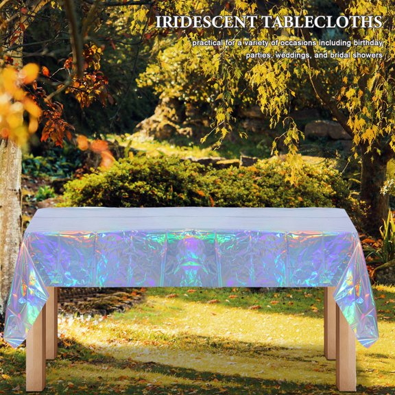 OULII 4Pcs Holographic Foil Plastic Tablecloth Multi Color Table Cover for Wedding and Bridal Shower