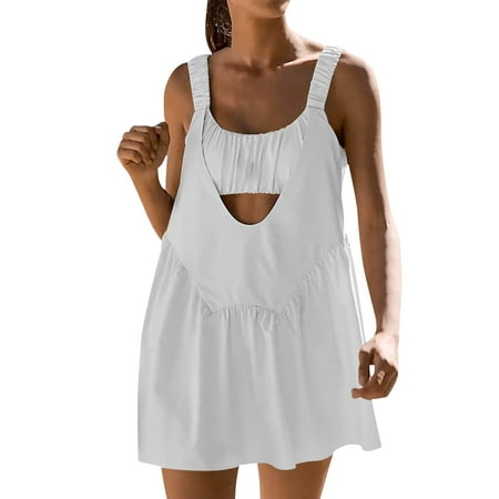TOWED22 Women Tennis Dress with Built in Shorts and Bra Sleeveless Casual Summer Backless Golf Dress Workout Athletic Dress(WH1 M)