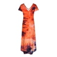 thumbnail image 5 of Puntoco Vestido De Manga Corta Con Cuello En V, Vestido Largo Hasta El Suelo De Verano Para Mujer, Vestido Largo Informal Suelto Con Bolsillos, Abertura De Manga Corta, Naranja S, 5 of 5
