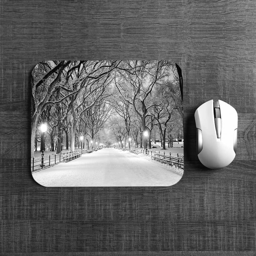 Snowstorm Non-Slip Rubber Base Mousepad Trees Street Lamps Park Snowfall Portable Office Wireless Mouse Pad for Laptop