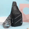 thumbnail image 4 of CHAO Bolso de pecho nuevo, elegante bolso bandolera de cuero para hombre y mujer, con orificio para auriculares, bandolera con correa ancha, color negro, 4 of 5