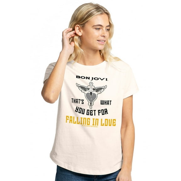 Bon Jovi Falling In Love Women's Graphic T-Shirt Rolled Sleeve Tee