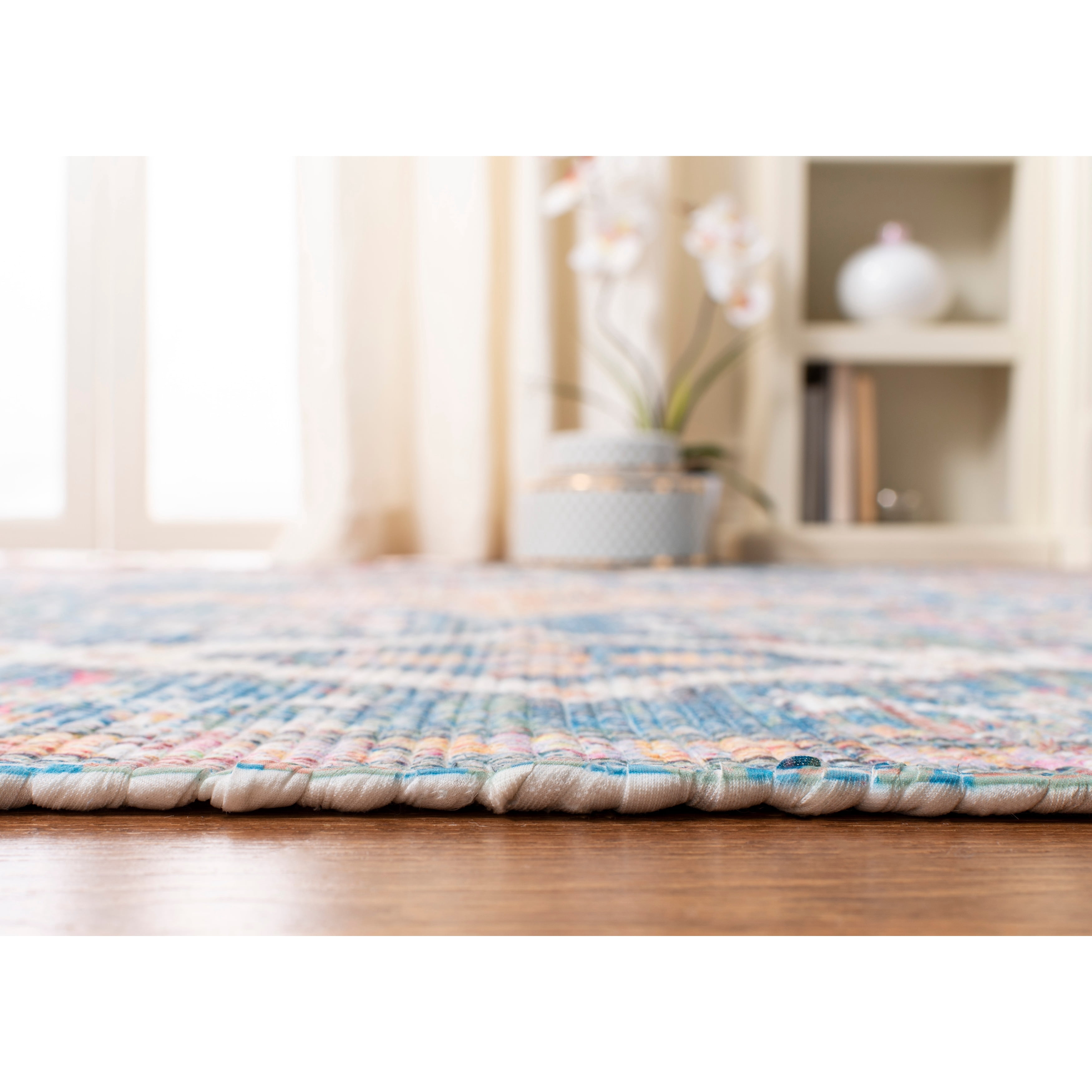 SAFAVIEH Saffron Justina Floral Cotton Area Rug, Turquoise/Peach, 5' x 8'