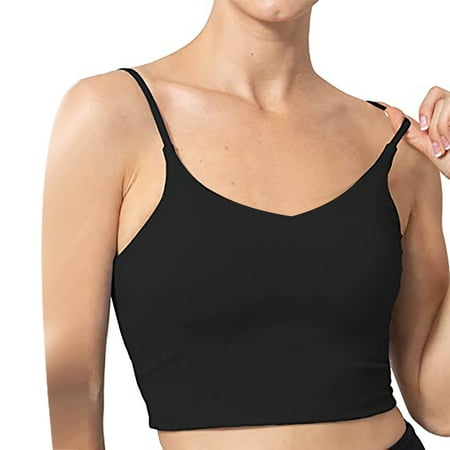 YOTMKGDO Camisole Tops for Women  Built in Bra Tank Top  Short Casual Tank Chest Sleeveless Tops Movement Pad Fashion Ladies Vest Women  Padded Bralette (Black  S)