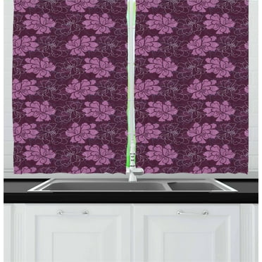 Ambesonne Spring Kitchen Curtains, Botanical Petal Pattern, 55"x39", Dried Rose and Plum