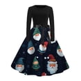 thumbnail image 2 of Robe Formelle Courte Col Rond Manches Longues Patchwork Joyeux Noël Imprimé Grande Robe de Noël en Liquidation, 2 of 3