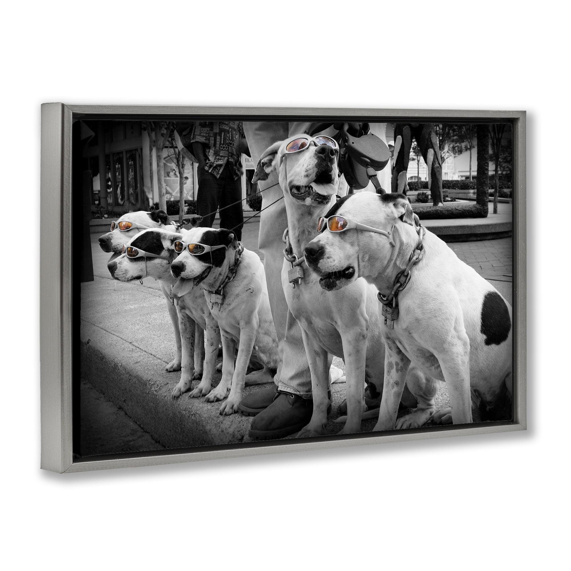 Stupell Industries Afternoon Stroll Pups Gray Framed Floater Canvas Wall Art, design by Scott Henderson