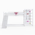 thumbnail image 3 of Bellemave Bunk Bed with Slide & Basketball Hoop, Full over Full Bunk Bed with Pull-up Rings and Climbing Wall, Metal Full Size Loft Bed with Bookcase and Play Space, White, 3 of 9