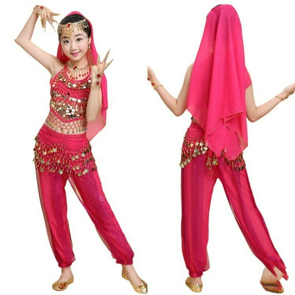 Girls Belly Dance Set with Waist Chain Accessories for Performance Halloween Party