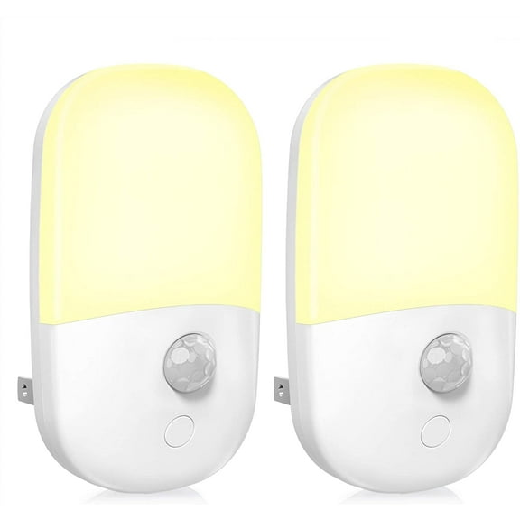 2 Pack Plug in Motion Sensor Dimmable Night Light, Soft Warm White LED Nightlight with Dusk to Dawn Motion Sensor, Adjustable Brightness for Bedroom, Bathroom, Kitchen, Hallway, Stairs