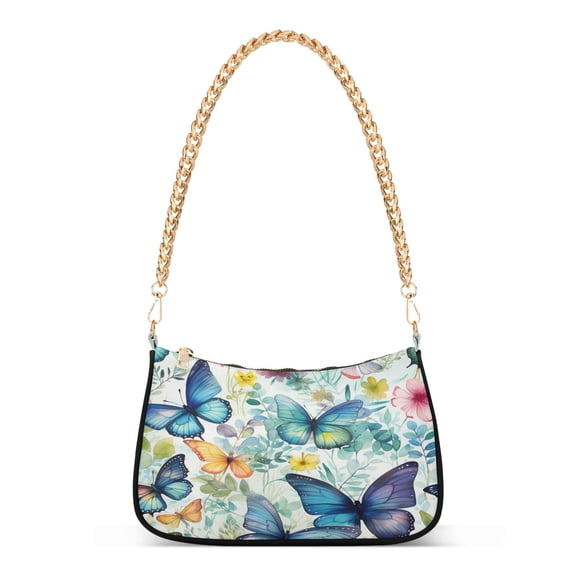 Ryvnso Butterfly Floral Womens Chain Shoulder Bag Tote Handbags Clutch Hobo Purse with Zipper for Travel