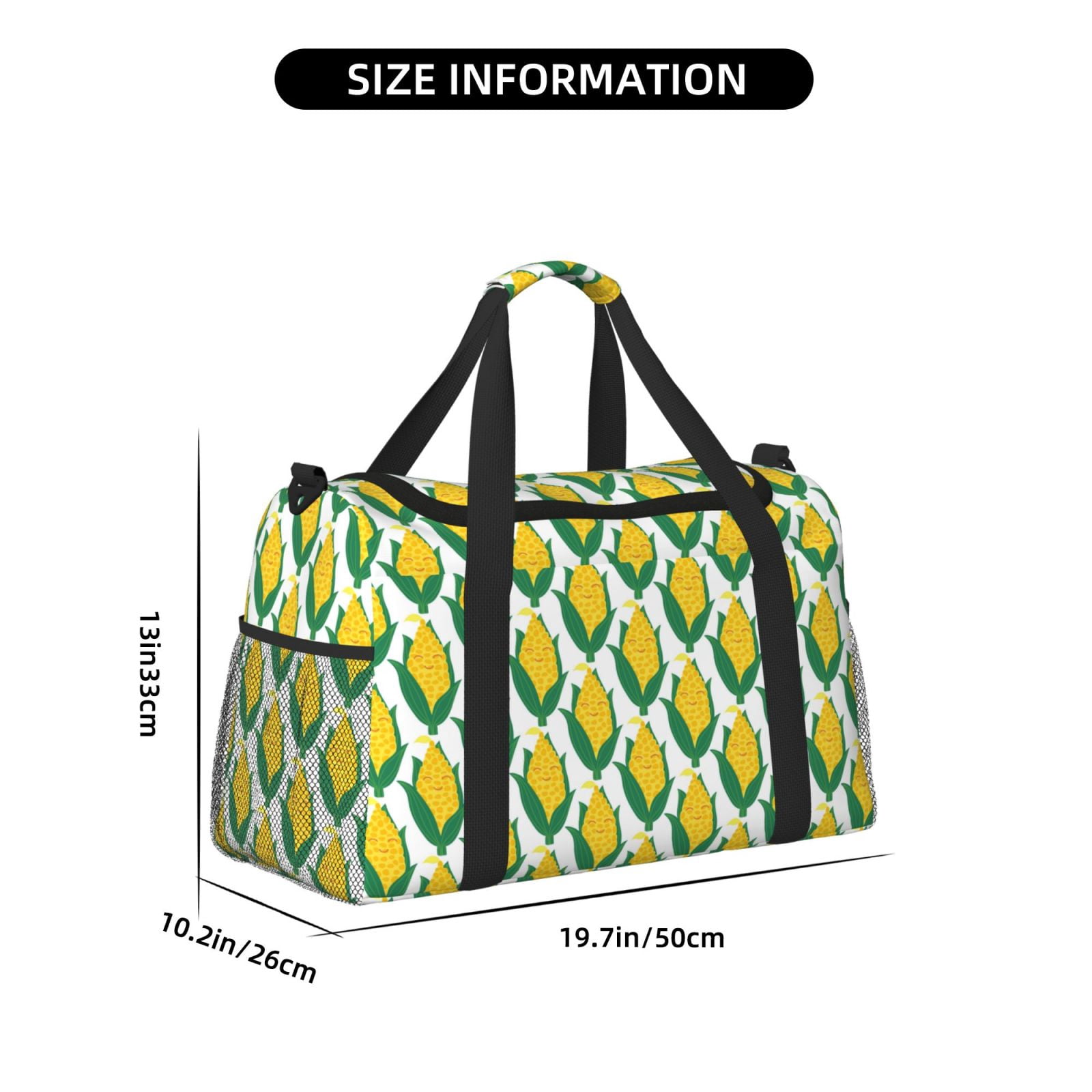 Fuzoiu Corn Cob Print Travel Duffle Bag,Carry On Tote Bags,Duffel Bag,Sport Gym Bag, Hospital Bag for Labor and Delivery, Overnight Bag,Luggage Bag