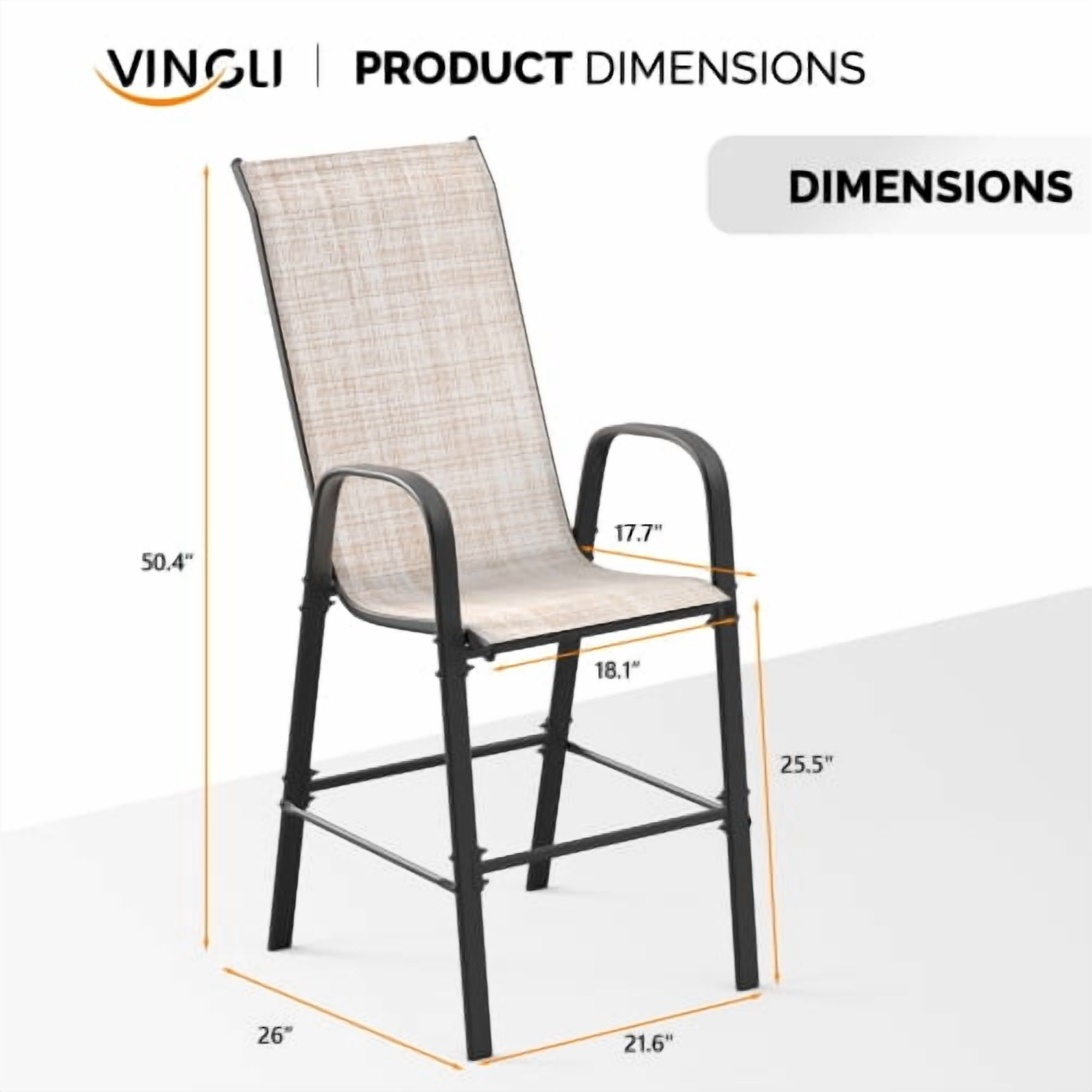 Ktaxon 4Pcs High Patio Outdoor Dining Chairs, Textilene Stackable Armrest Chairs Space Saving for Backyard Porch Garden - Khaki