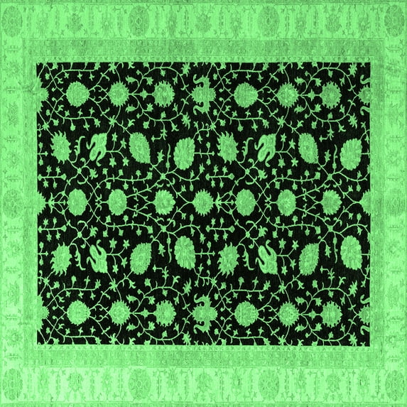 Ahgly Company Indoor Square Oriental Emerald Green Modern Area Rugs, 8' Square