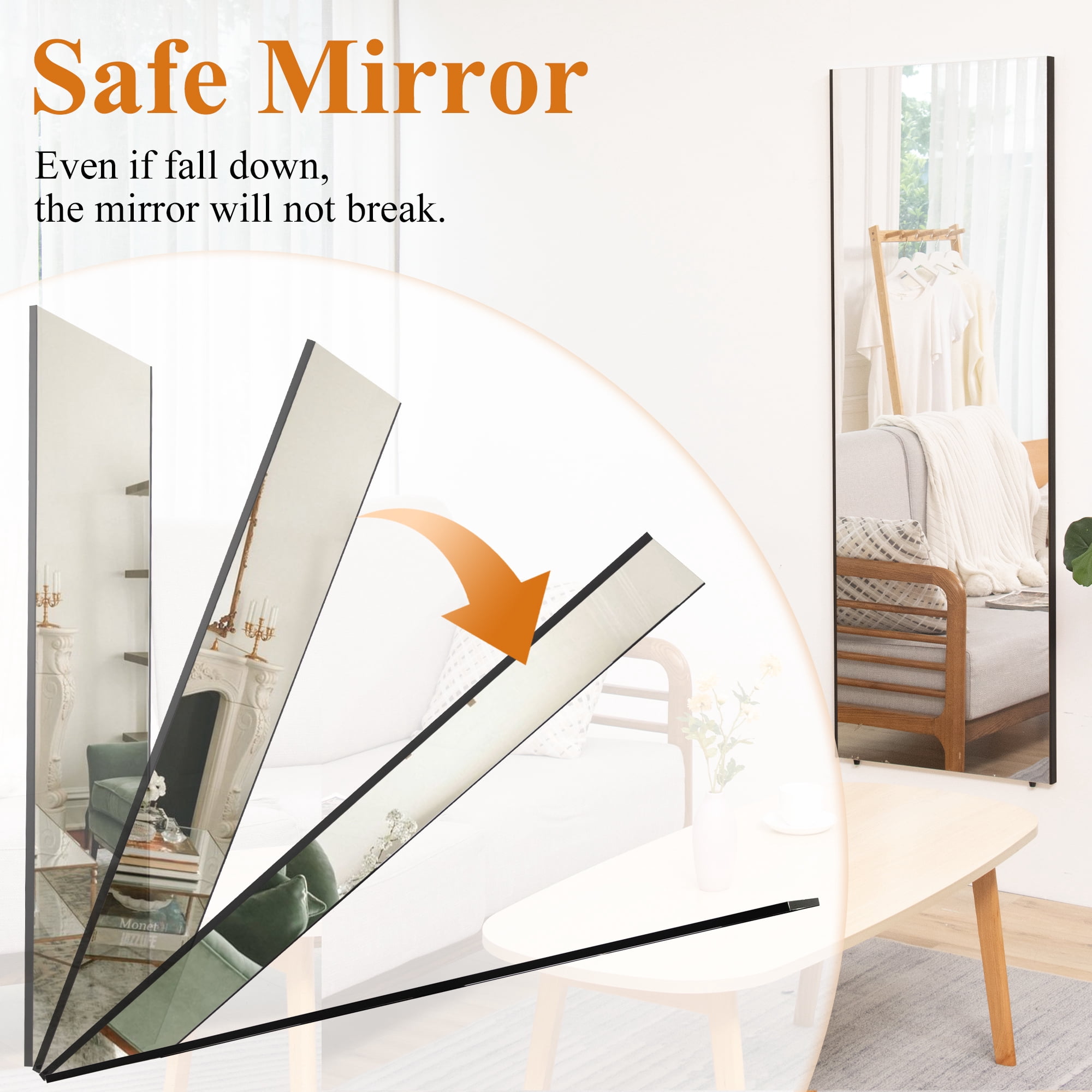 71"x32" Home Decorative Unbreakable Full Length Mirror for Kids,Black