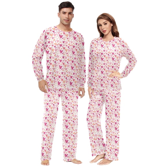 Matching Pajamas for Couples Pinks Hearts His and Hers Pajamas Sets Soft Long Sleeve Sleepwea