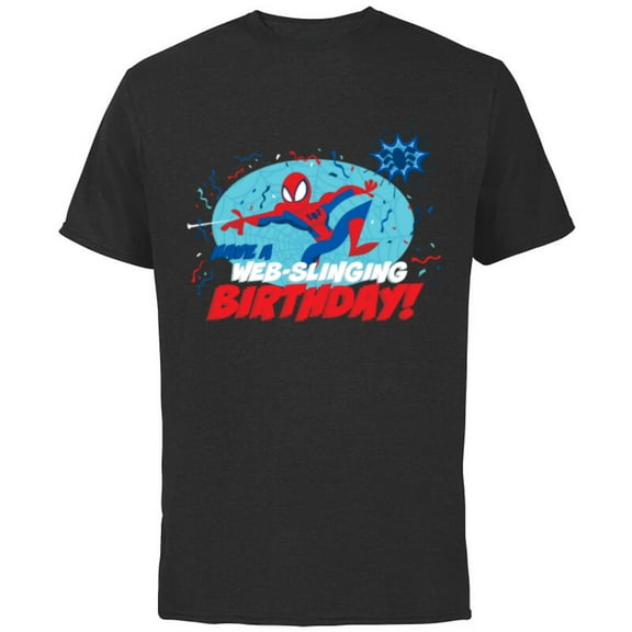 Marvel Spider-Man Toony Have a Web-Slinging Birthday - Short Sleeve Cotton T-Shirt for Adults - Customized-Black